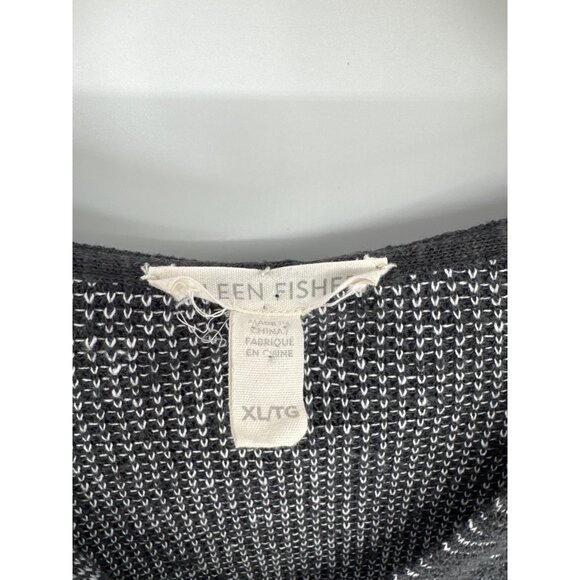 Eileen Fisher Womens size XL Organic Linen Gray Textured Knit V-Neck hoodie top - Picture 2 of 4